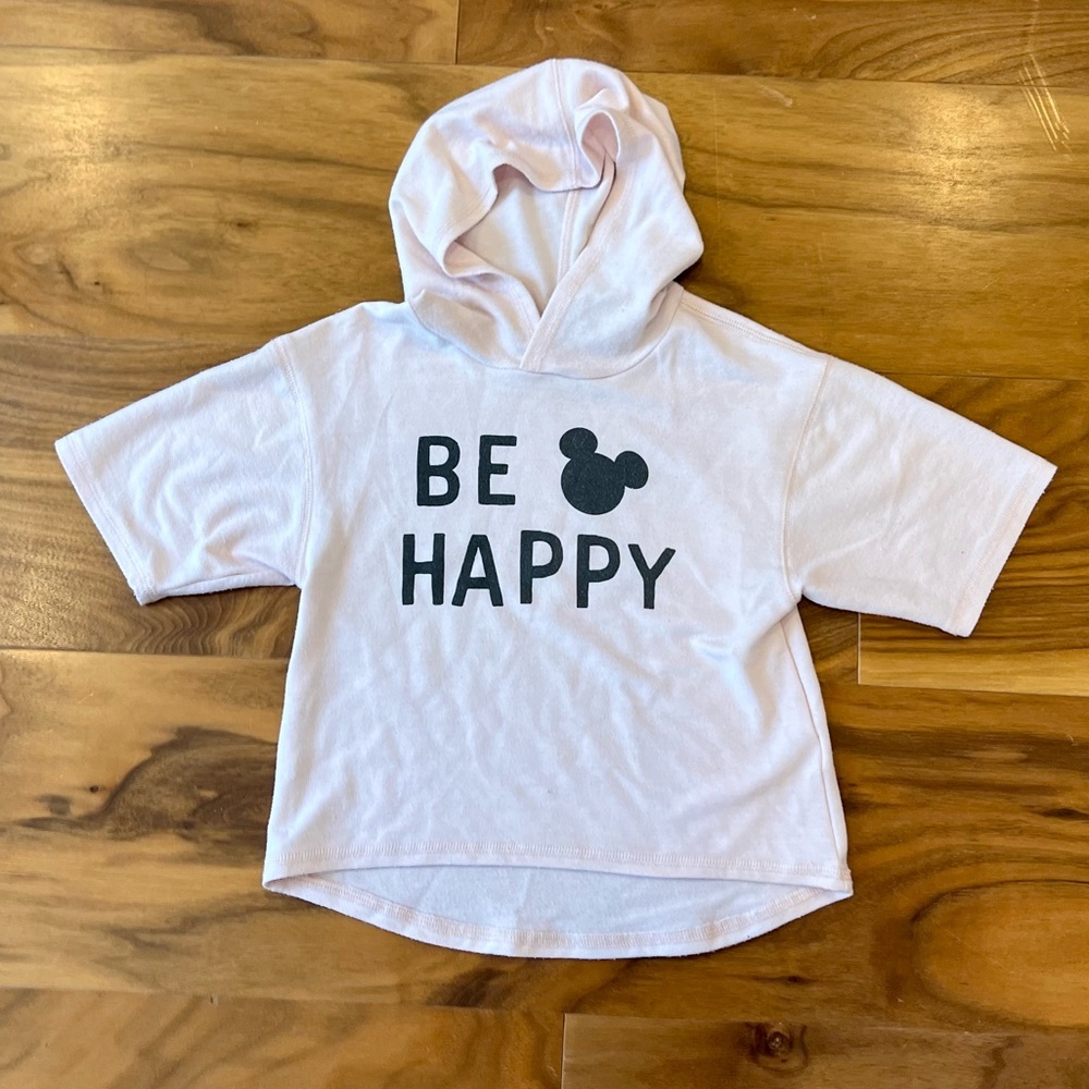 Girls Junk Food pink Mickey “Be Happy” shirt